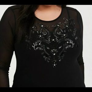 Torrid Black Mesh Embellished Jeweled Sequin Top Size 3 #34683